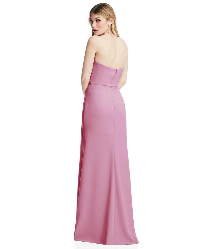 Plus Size Strapless Pleated Faux Wrap Trumpet Gown with Front Slit