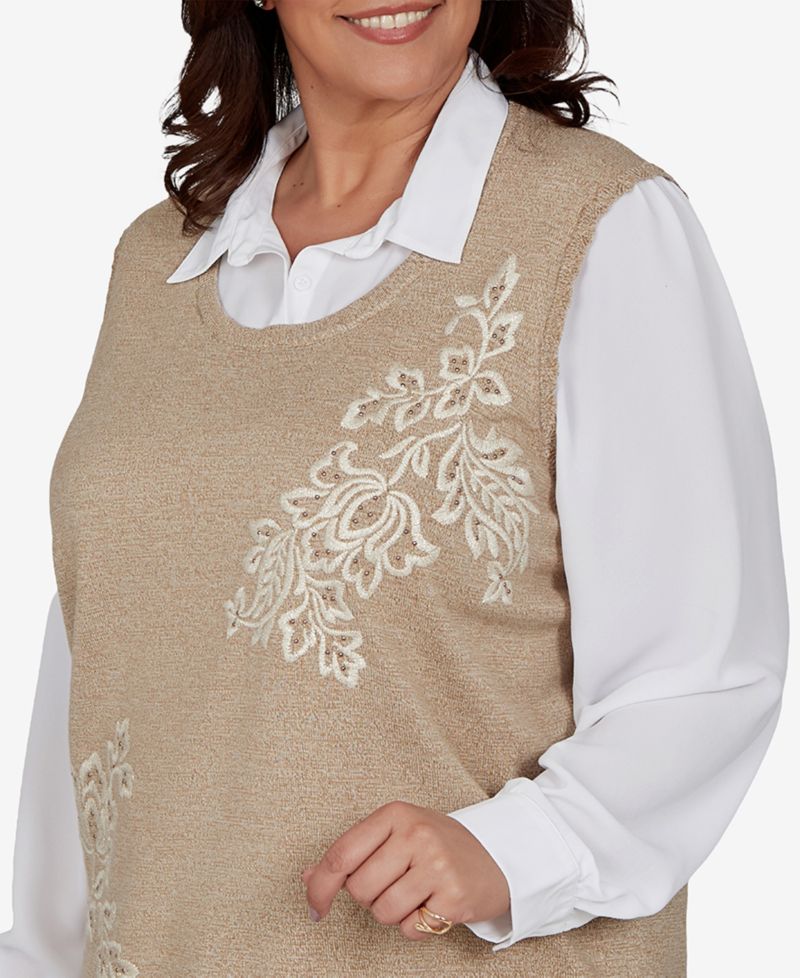 Plus Size Union Square Two-in-one Embroidered Sweater