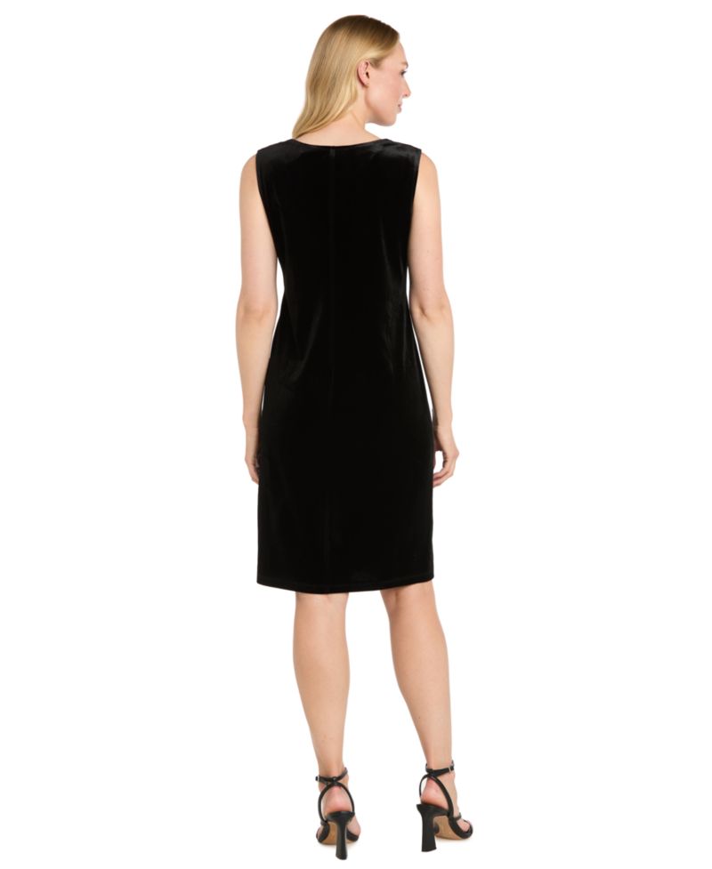 Women's Rhinestone Scoop Neck Velvet Jacket and Dress, 2-Piece Set
