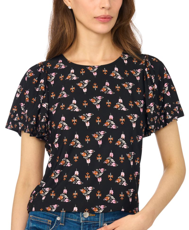 Women's Shirred Short-Sleeve Crew Neck Blouse