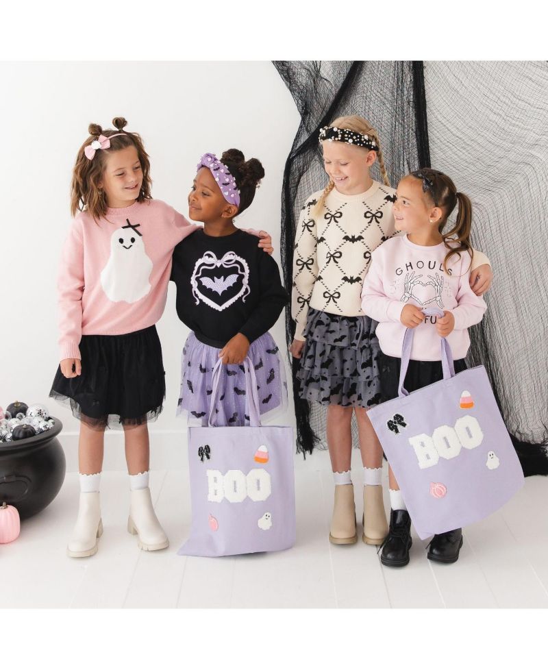 Girls' 4-16 Rhinestone Bat Patch Halloween Sensory-Friendly Sweatshirt