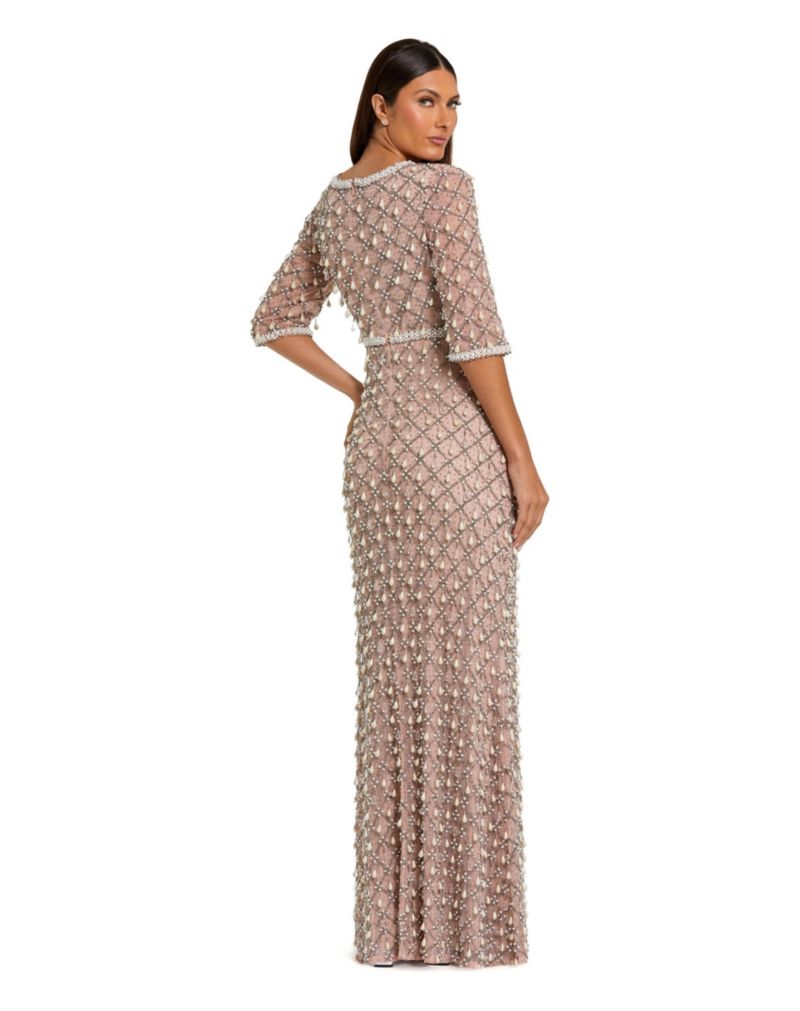 Petite Pearl and Crystal Embellished Evening Gown