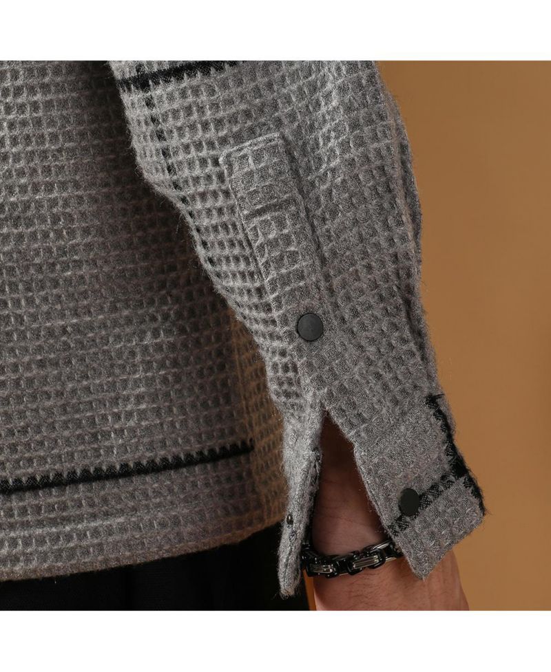 Men's Moon Grey Graph-Check Waffle Overshirt