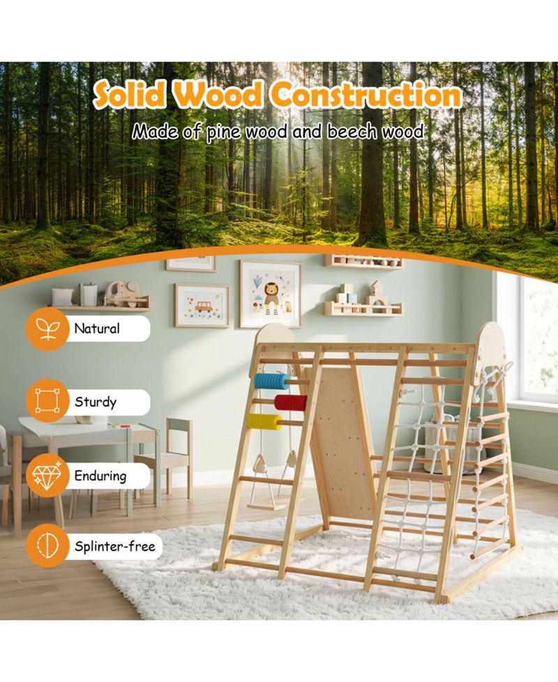Ages 3+ 8-in-1 Foldable Wooden Indoor Jungle Gym