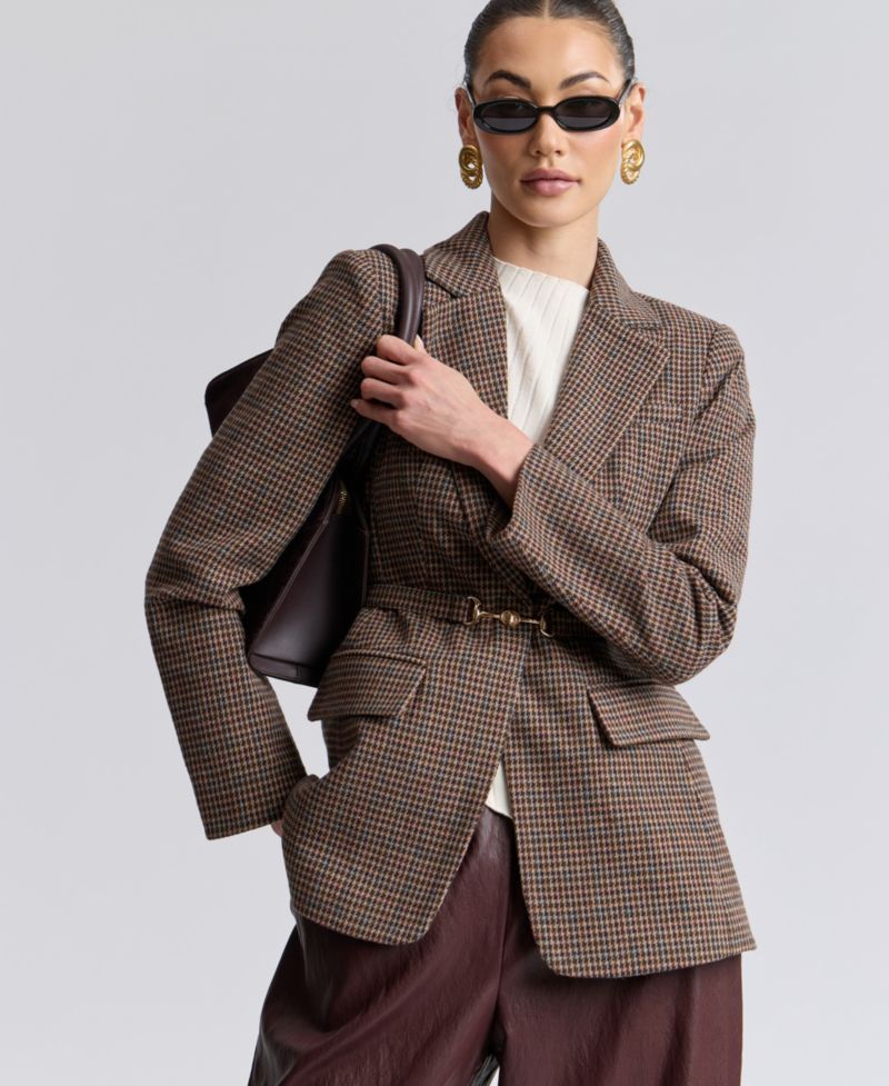 Women's Notch Lapel Collar Belted Blazer