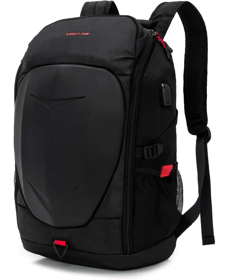 Hardshell 7 Inch Laptop Backpack, Armored with USB Port & Rain Cover for Motorcycle, Outdoor, Racing - Waterproof, Matte Black