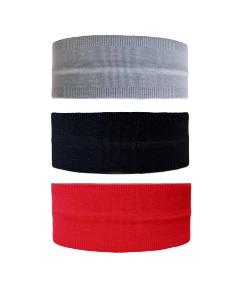 Women's Pack of Wide Training Headbands - Red + Grey + Black