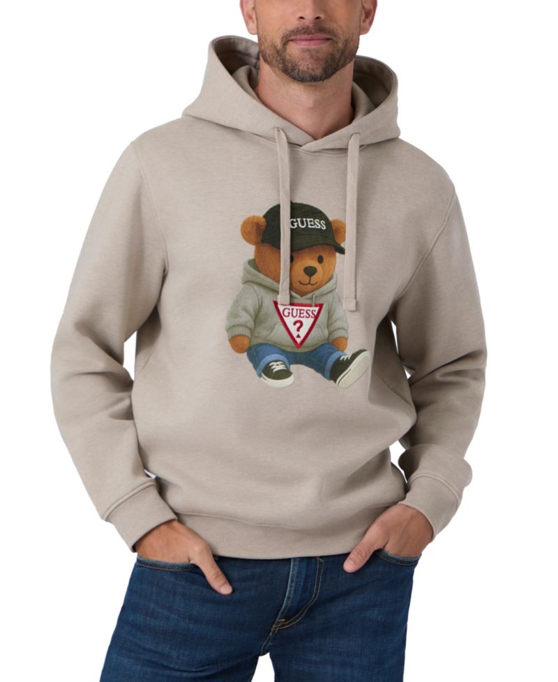 Men's Teddy Bear Melange Relaxed-Fit Graphic Hooded Sweatshirt