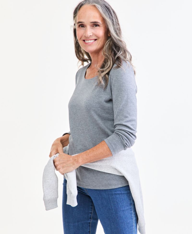Petite Scoop-Neck Long-Sleeve Cotton Top