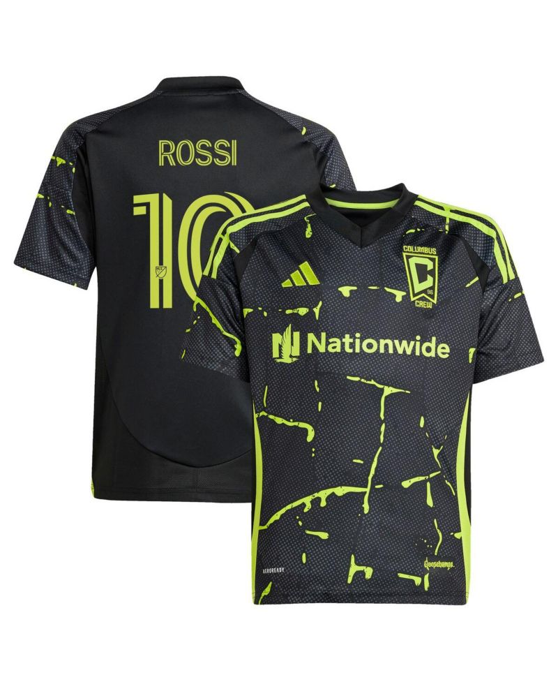 Big Boys and Girls Diego Rossi Black Columbus Crew 2025 The Goosebumps Kit Replica Player Jersey