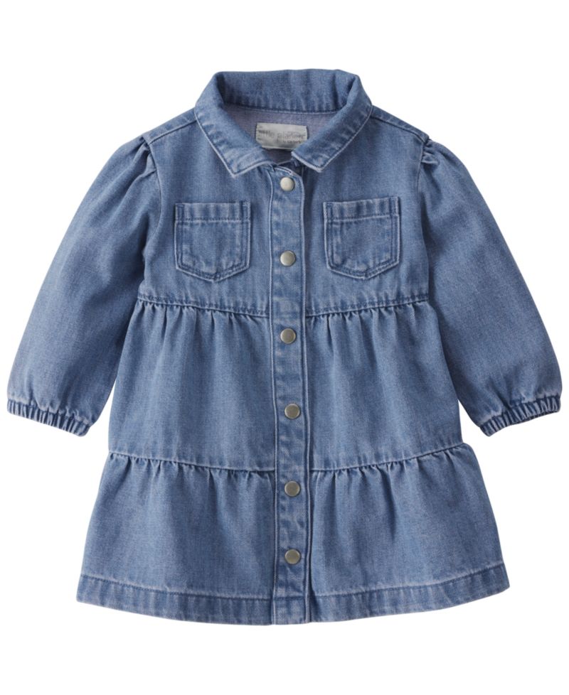 Little Planet by Baby Girls' Long-Sleeve Collared Tiered Denim Dress and Bloomers, 2-Piece Set