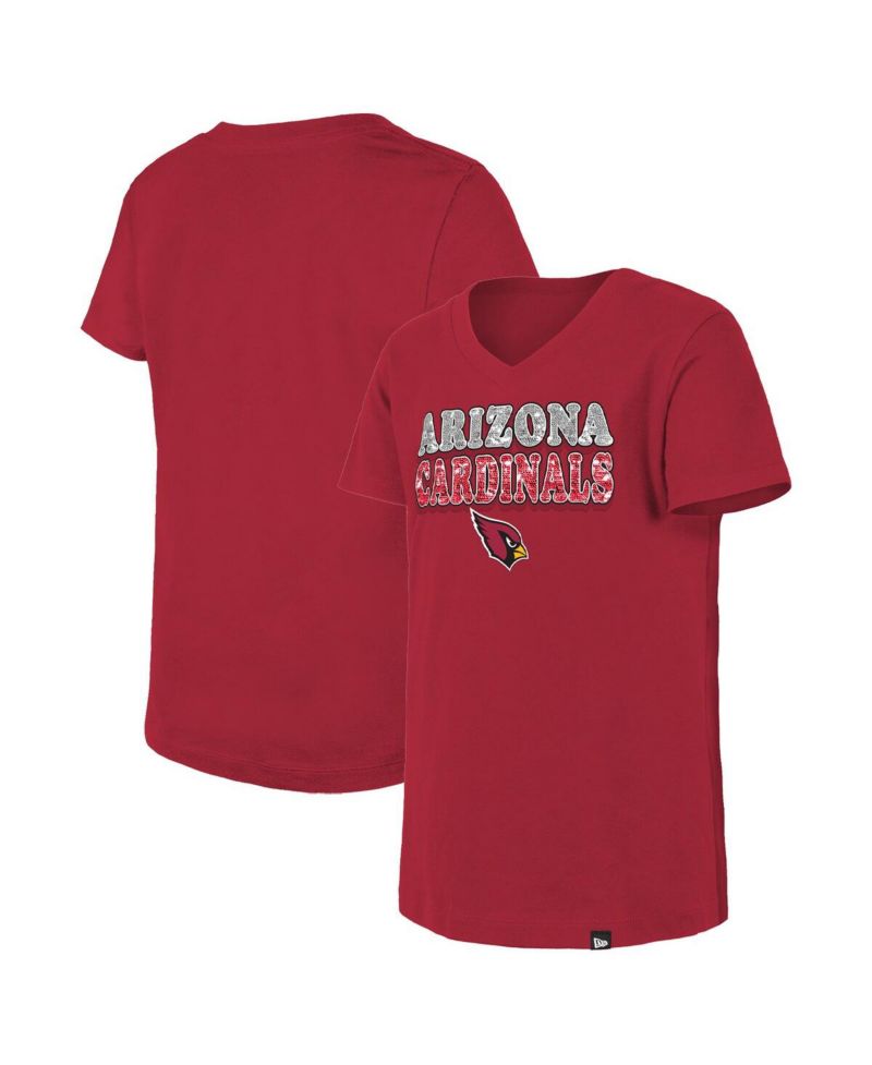 Big Girls Cardinal Arizona Cardinals Reverse Sequin V-Neck T-Shirt