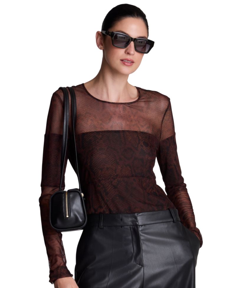 Women's Long Sleeve Mesh Crew Neck Pullover