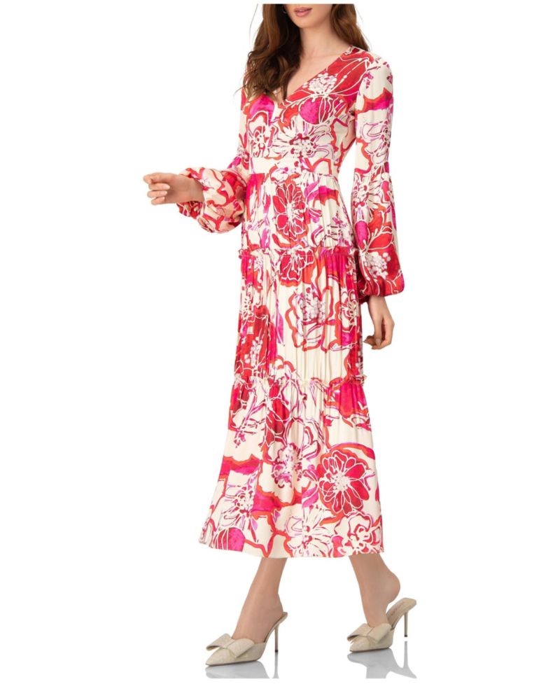Women's Puff Sleeve Floral Maxi Dress