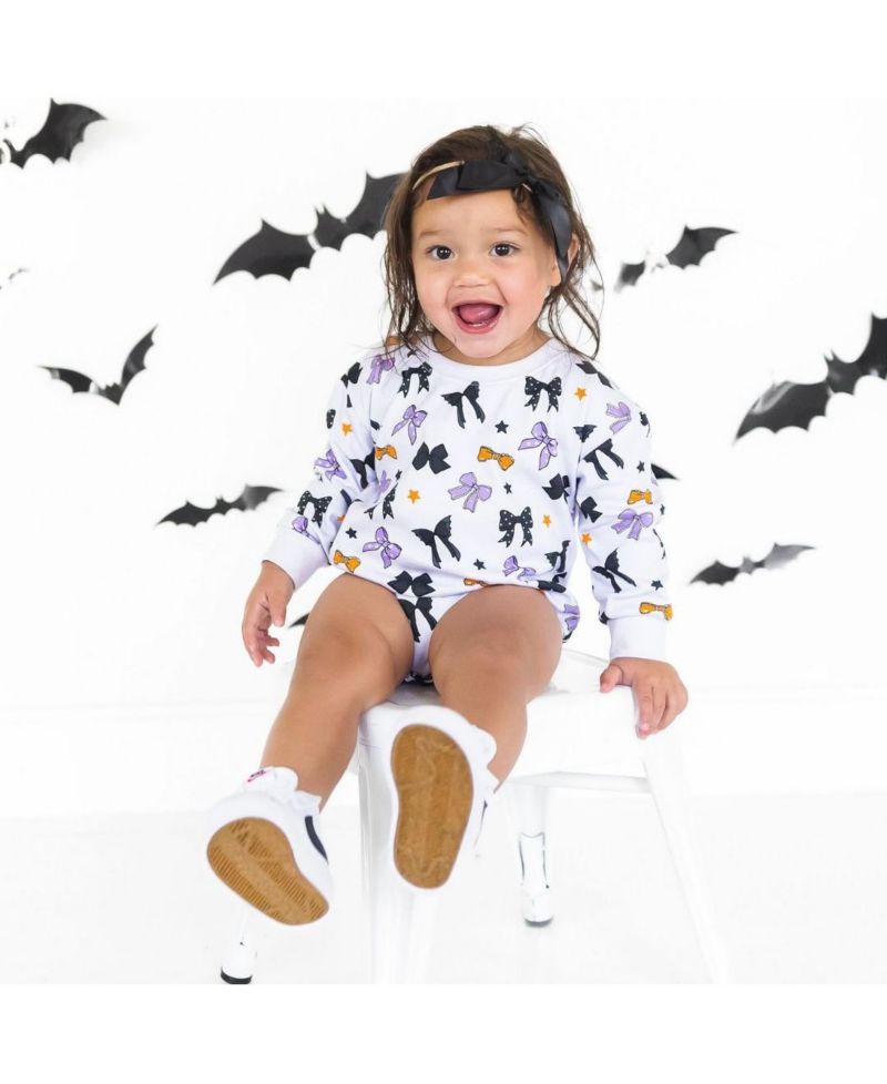 Baby Girl Spooky Bows Halloween Long Sleeve Romper