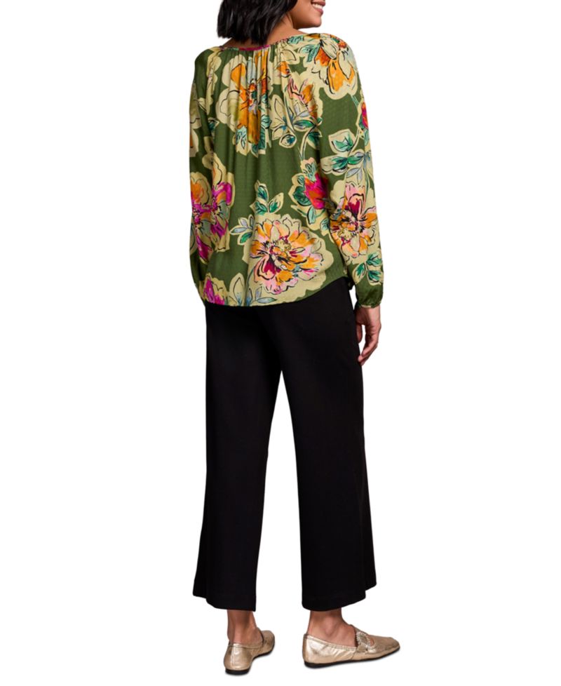 Women's Floral Textured Wove Notch Neck Top