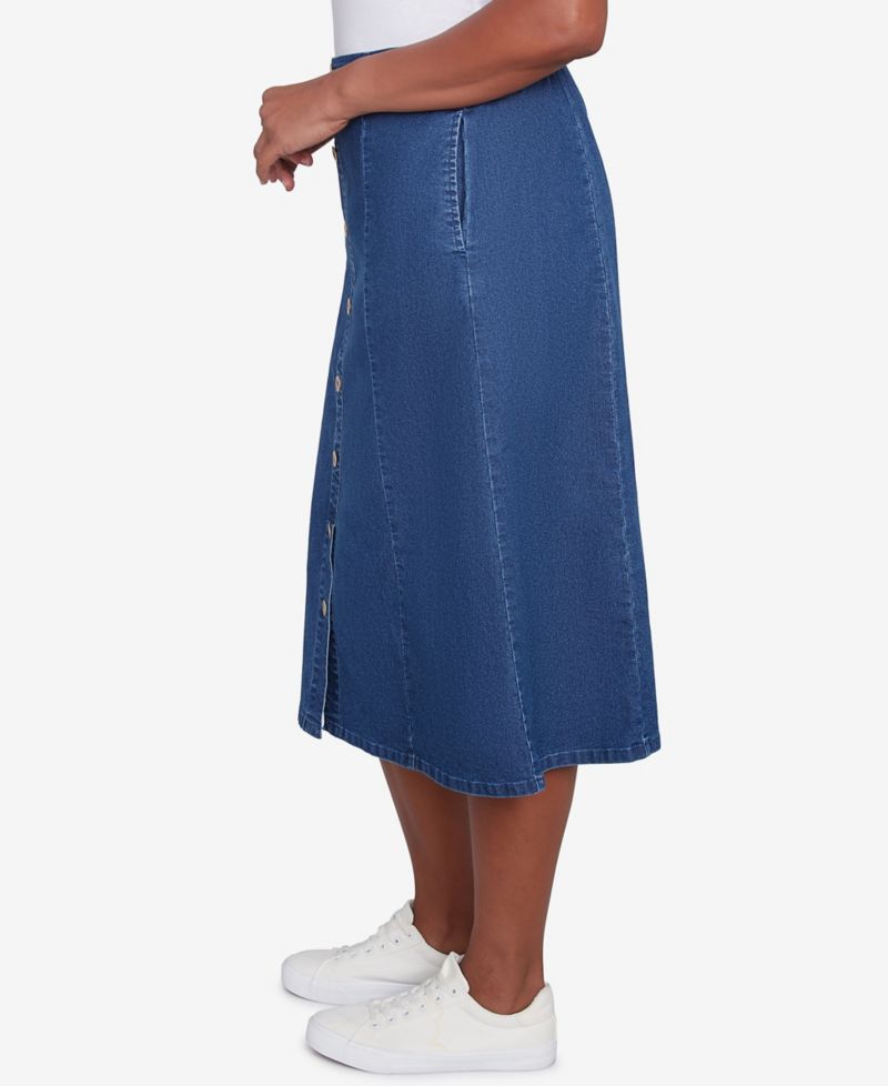 Petite Paneled Full Length Denim Skirts