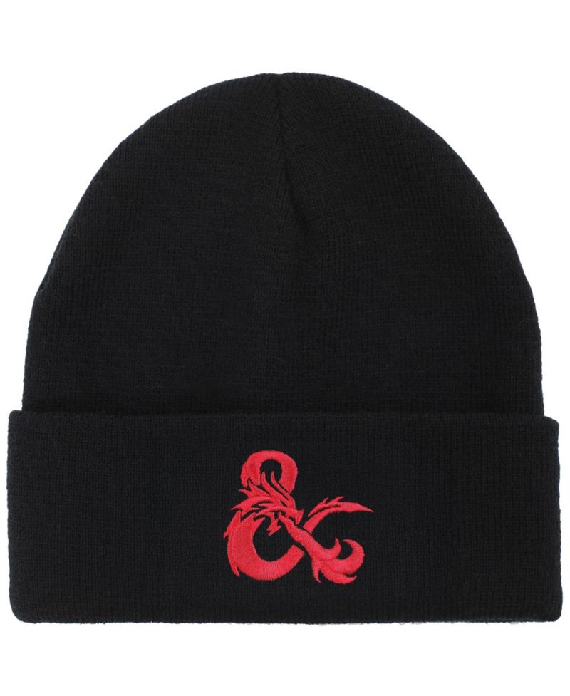 Men's Dungeons and Dragons Ampersand Logo Embroidery Black Acrylic Knit Cuff Beanie