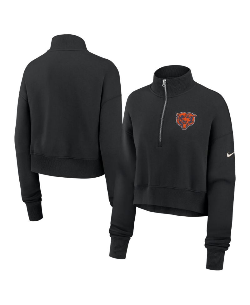 Women's Black Chicago Bears Legacy Phoenix Fleece Cropped Half-Zip Sweatshirt