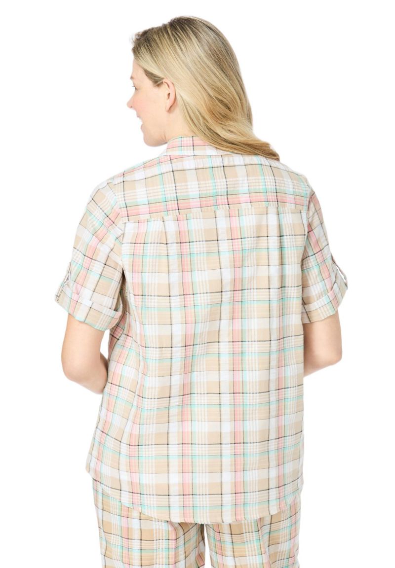 Women's Within Short-Sleeve Button-Down Cotton Seersucker Shirt