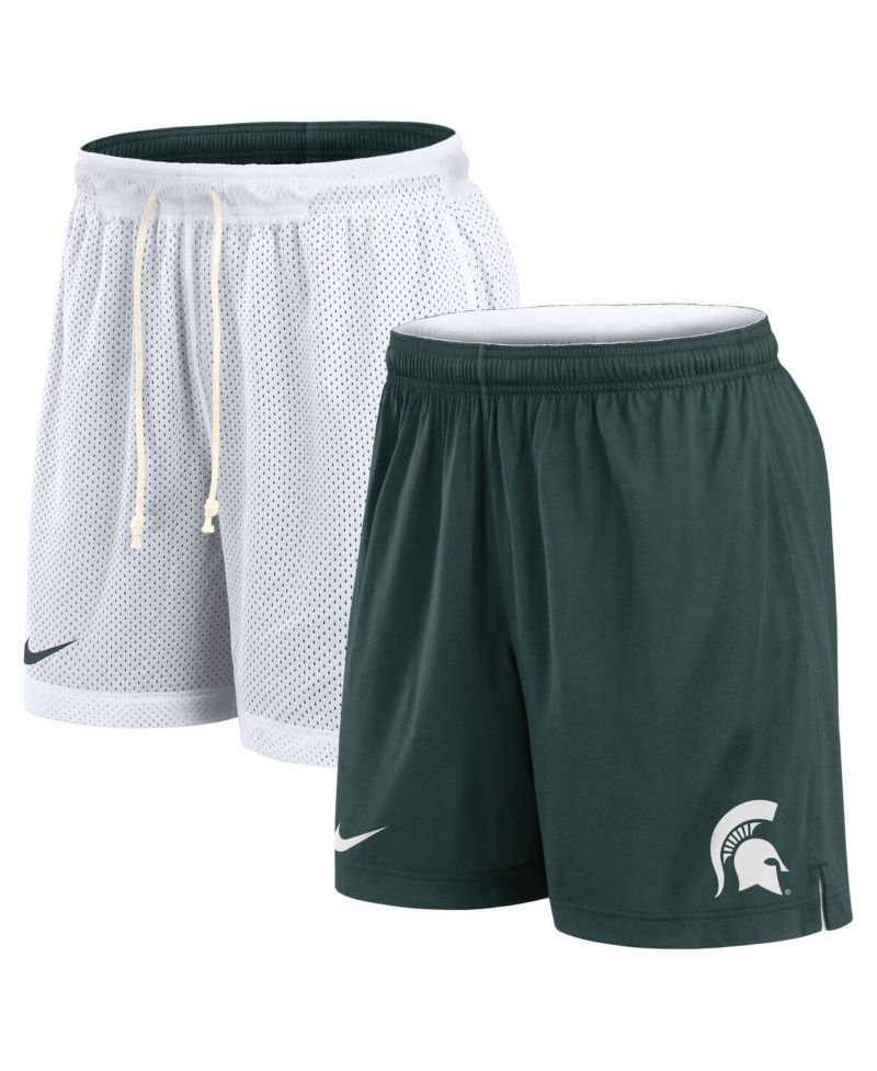 Men's White/Green Michigan State Spartans Primetime Reversible Performance Shorts