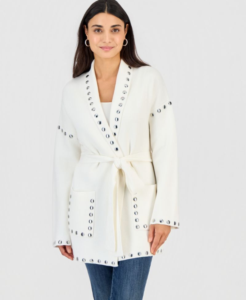 Petite Studded Belted Cardigan