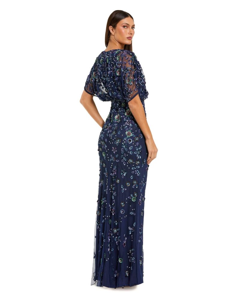 Women's Floral Embellished Short Sleeve Blouson Gown
