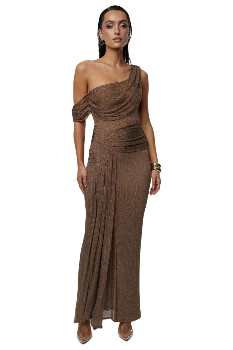 Women's Draped Metallic Maxi Dress