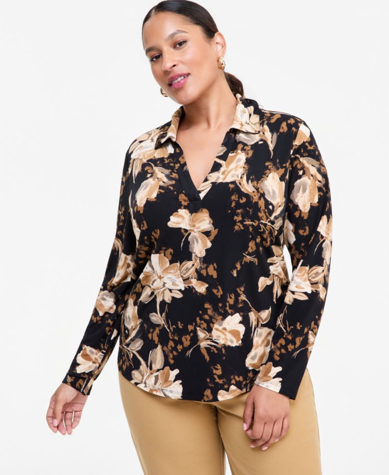Plus Size Johnny-Collar Top