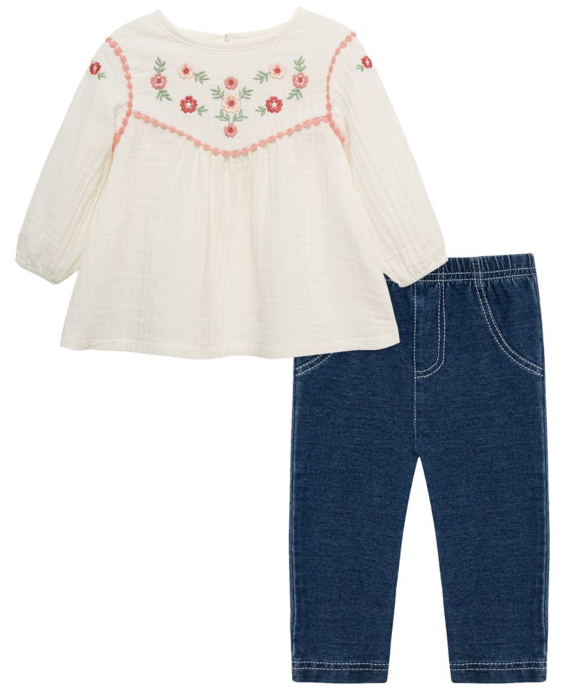 Baby Girls' Floral Tunic Long-Sleeve Top and Pants, 2-Piece Set