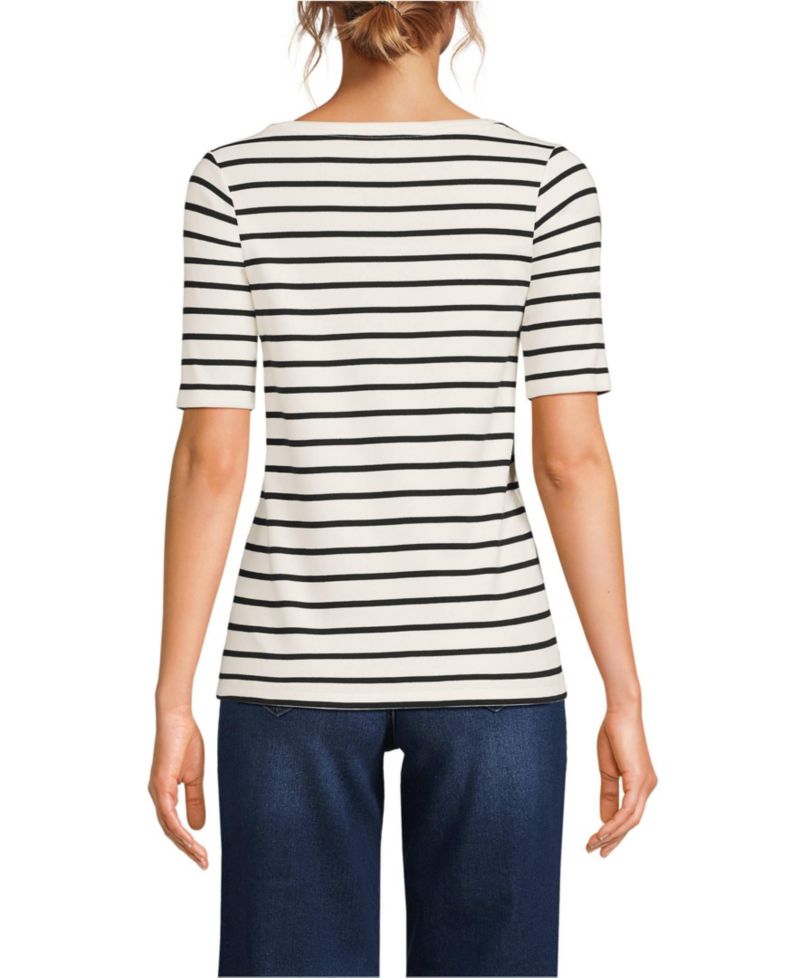 Women's Supima Cotton Elbow Sleeve Boatneck Button Shoulder Tee
