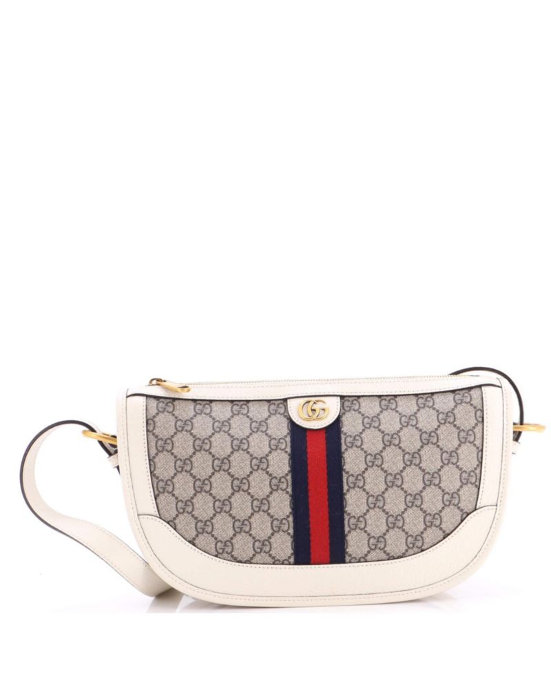 Large Ophidia Curved Zip Shoulder Bag GG Coated Canvas with Leather