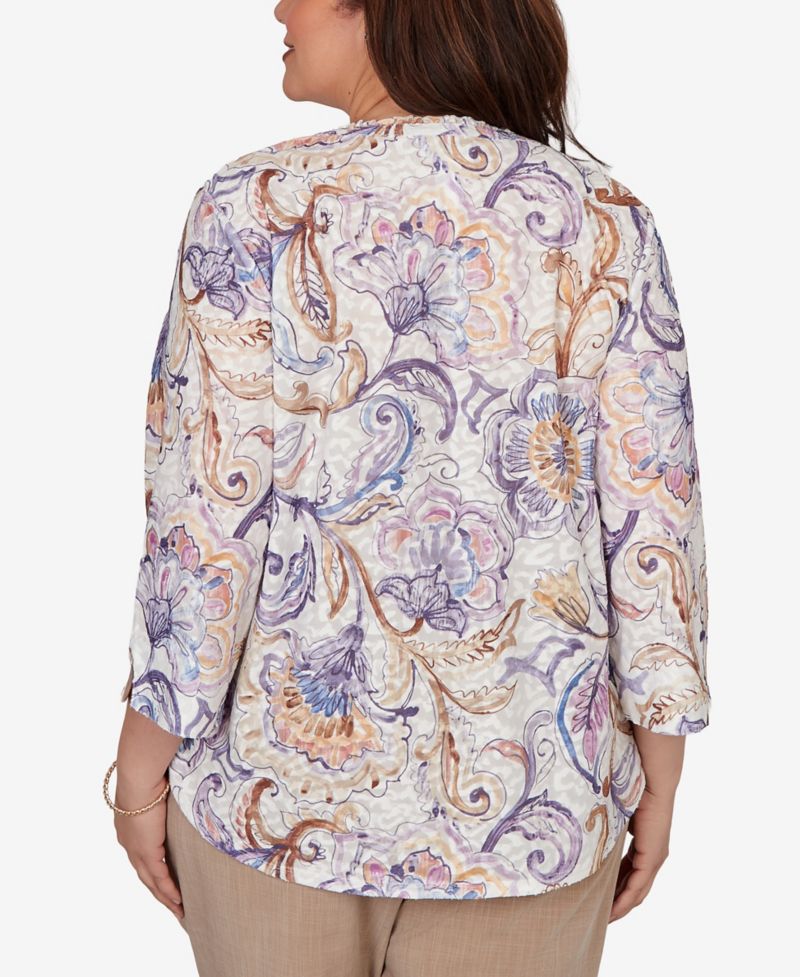 Plus Size Grand Bazaar Jacobean Floral Split Neck Top
