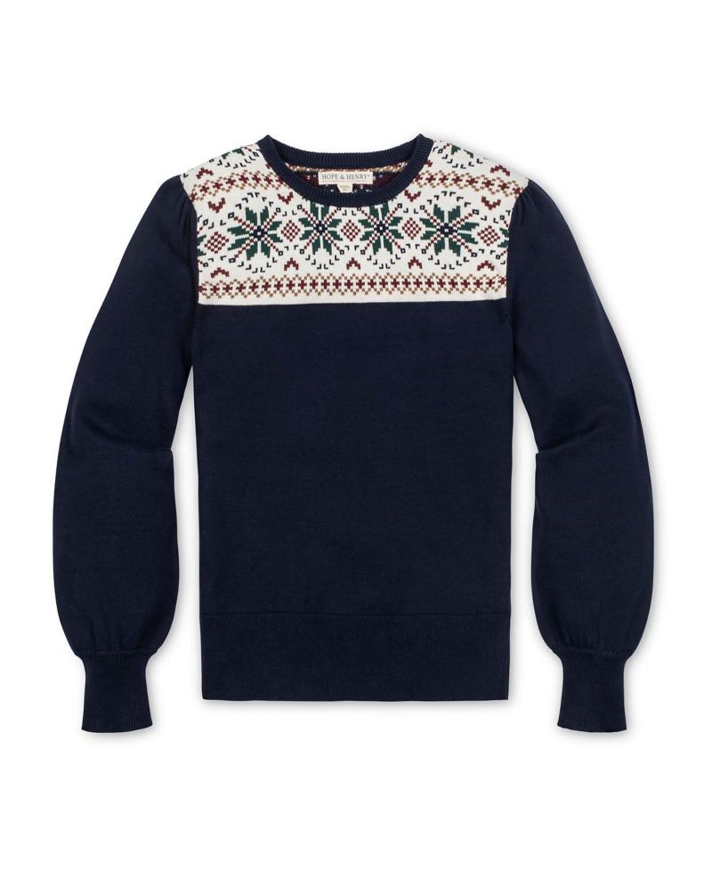 Women's Hope and Henry Organic Fair Isle Puff Sleeve Sweater