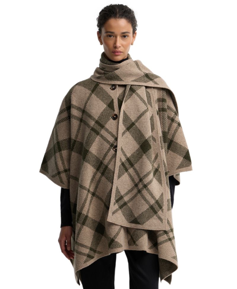 Women's Vienna Tartan Knitted V-Neck Wool-Blend Cape Coat