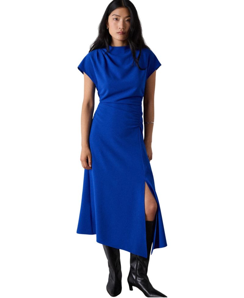 Women's Ruched Asymmetric Short-Sleeve Midi Dress