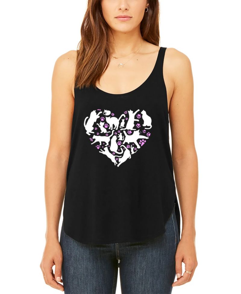 Women's Cat Heart Premium Word Art Flowy Tank Top