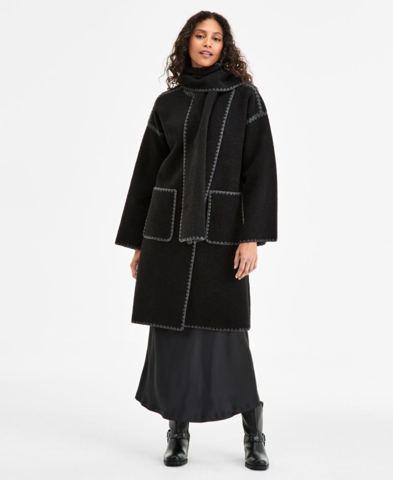 Petite Button-Front Scarf Coat