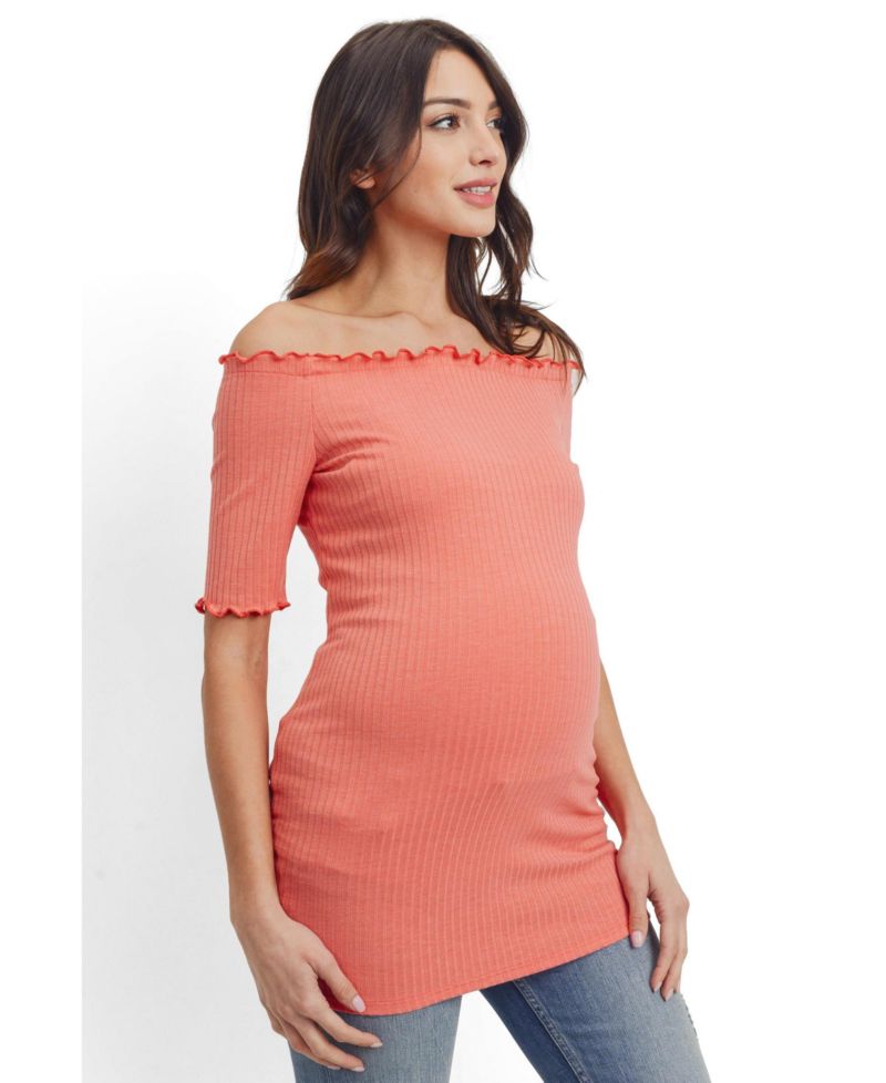 Women's Maternity Off-the-Shoulder Ribbed Tunic Top