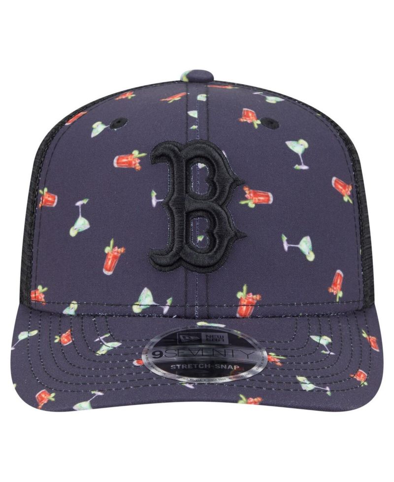 Men's Black Boston Red Sox Adventure Drinks Pattern 9SEVENTY Stretch-Snap Hat
