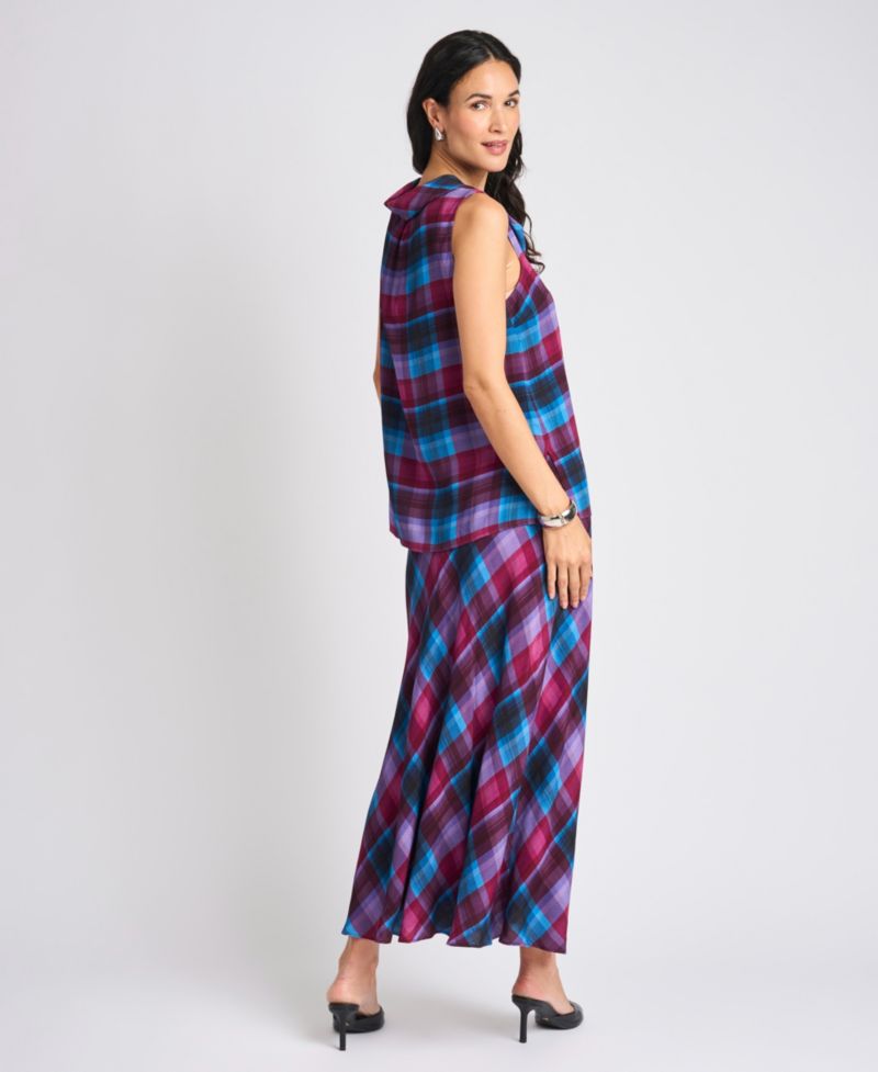 Women's Bias Plaid A-Line Maxi Skirt