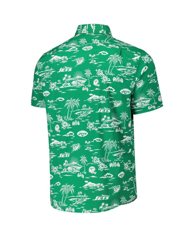 Men's Kelly Green New York Jets Throwback Kekai Print Button-Up Shirt