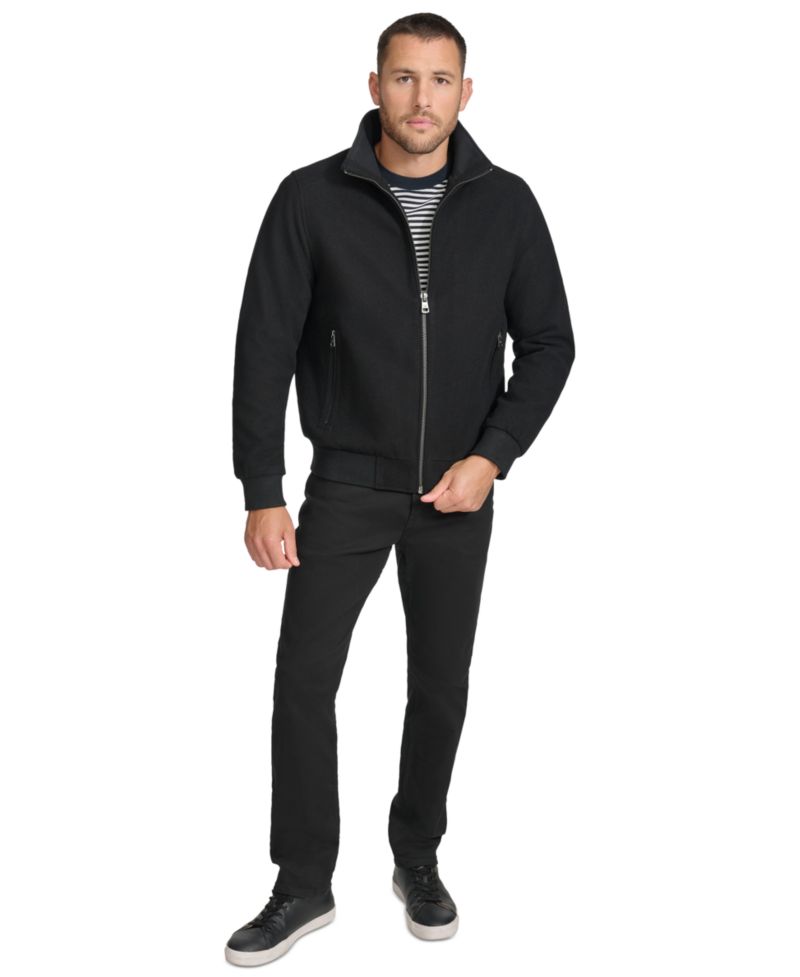Men's Wool Bomber Jacket With Knit Trim