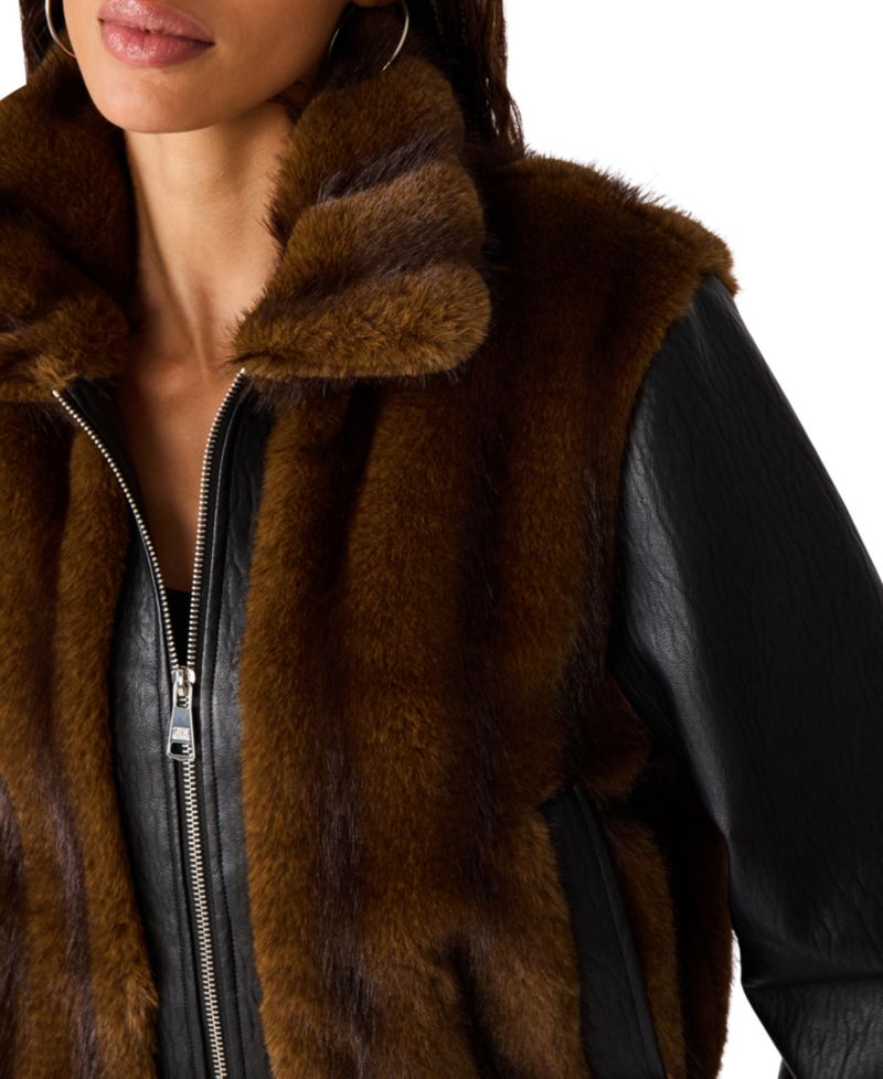 Women's Ryland Moto Mixed-Media Faux-Fur Jacket