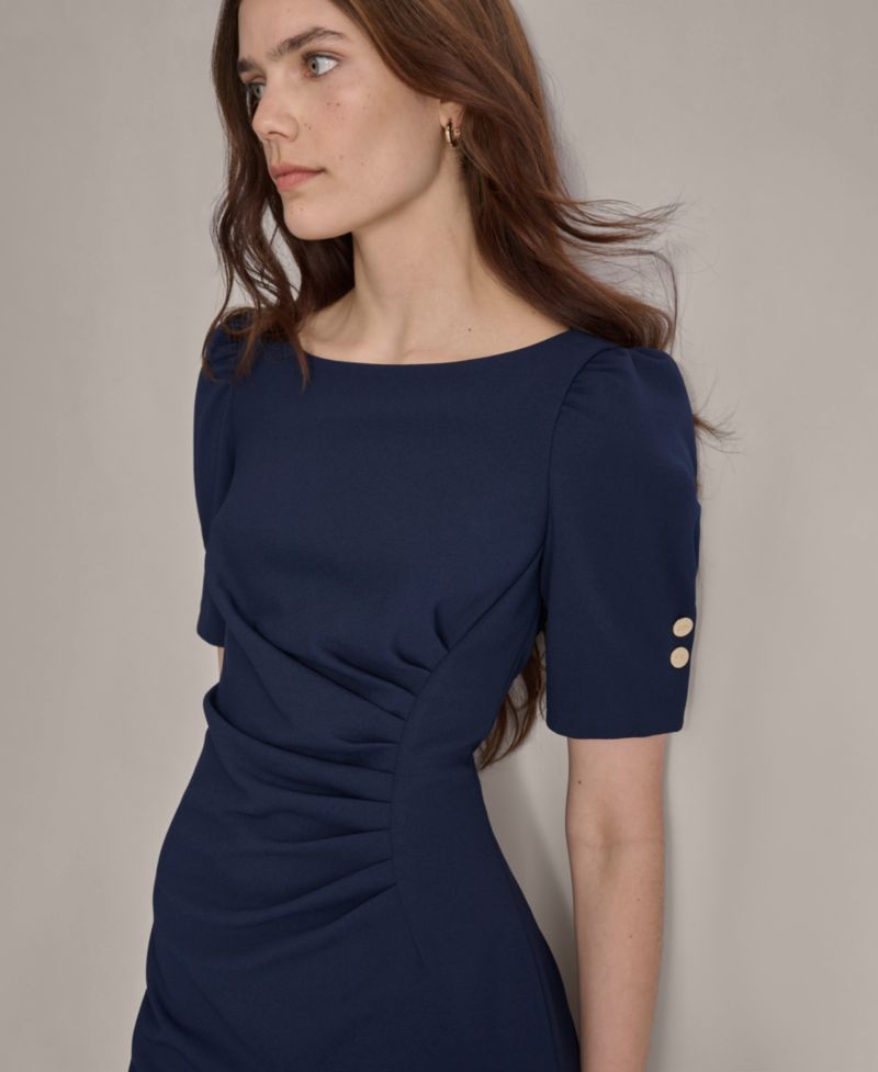 Petite Ruched Jewel Neck Sheath Dress