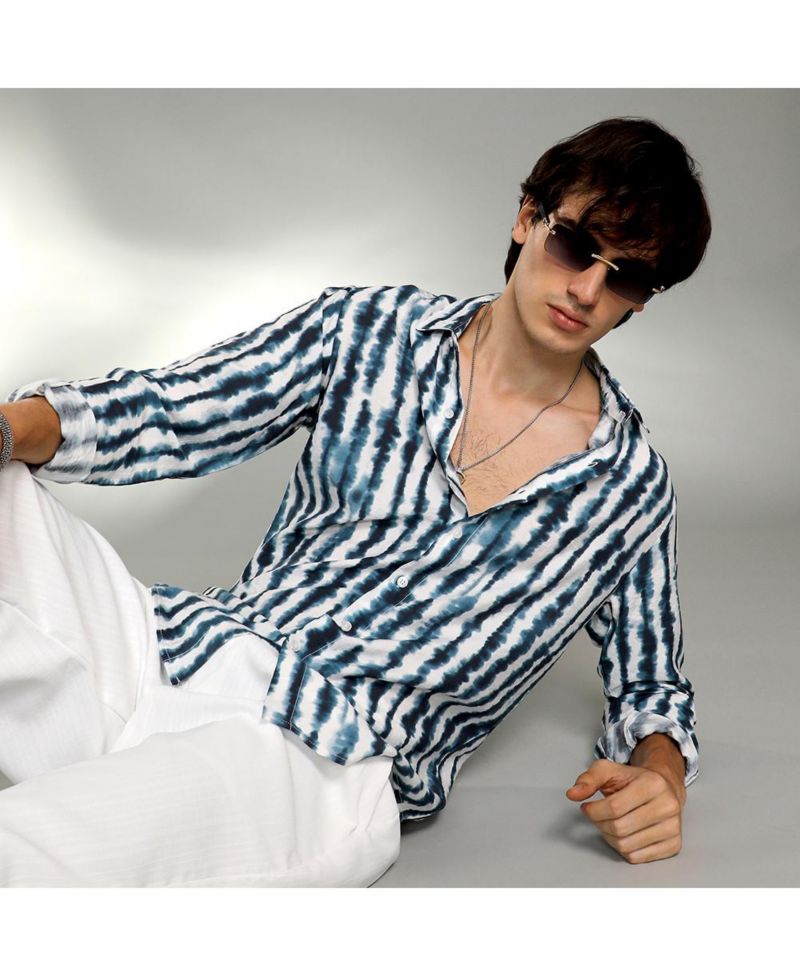 Men's Indigo Blue & Daisy White Ink-Striped Shirt