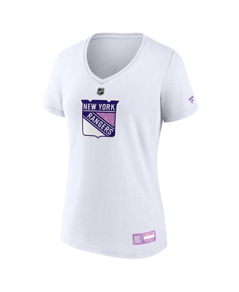 Women's White New York Rangers 2024 Hockey Fights Cancer V-Neck T-Shirt