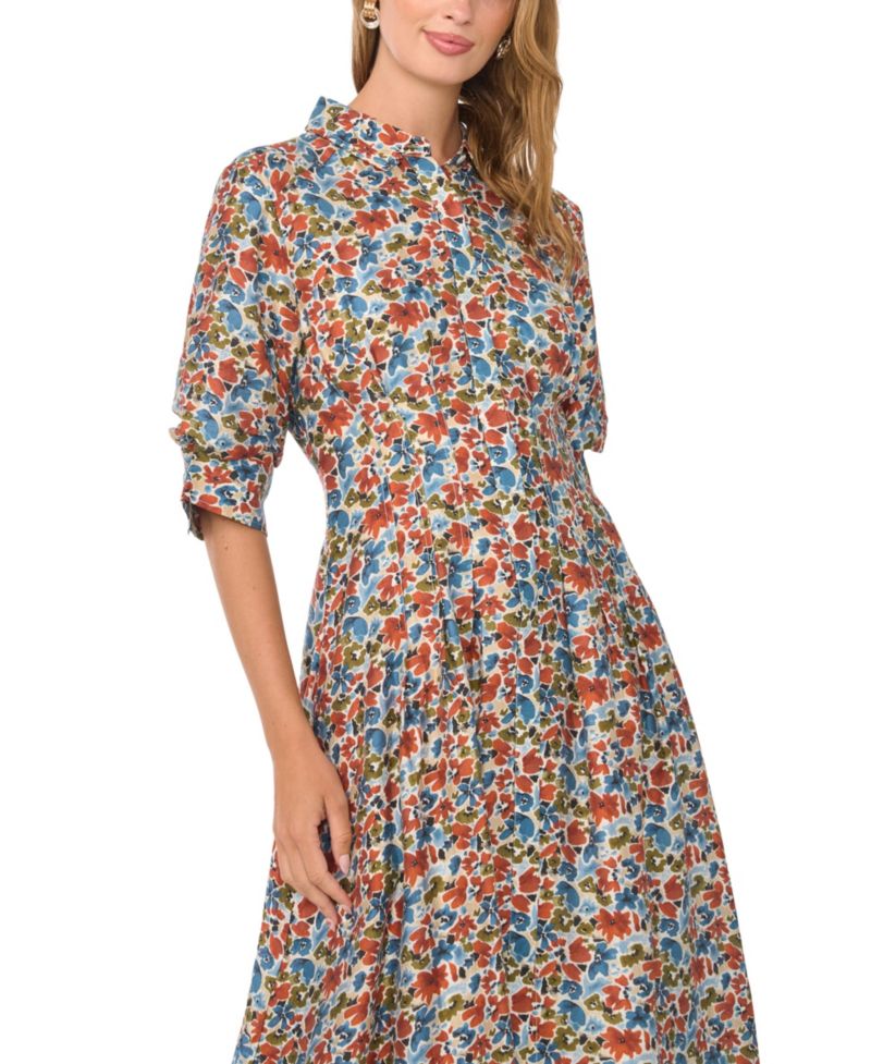 Women's Floral-Print Short-Sleeve Midi Shirt Dress, Created for Macy's