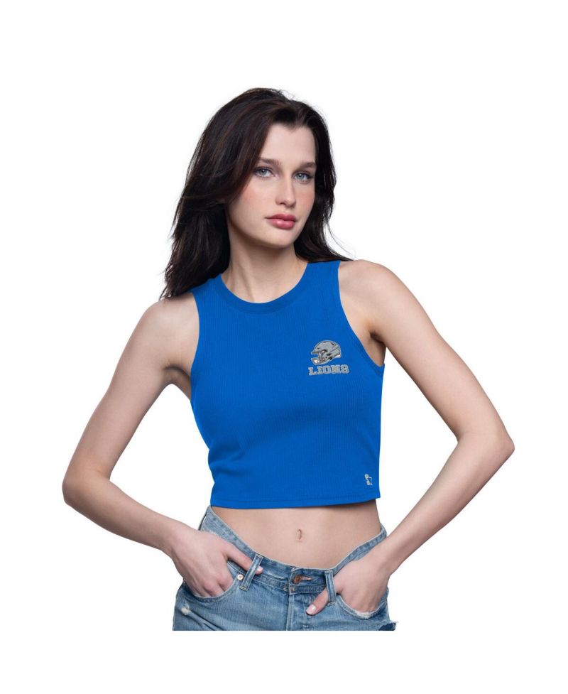 Women's Blue Detroit Lions Show Up Cropped Tank Top