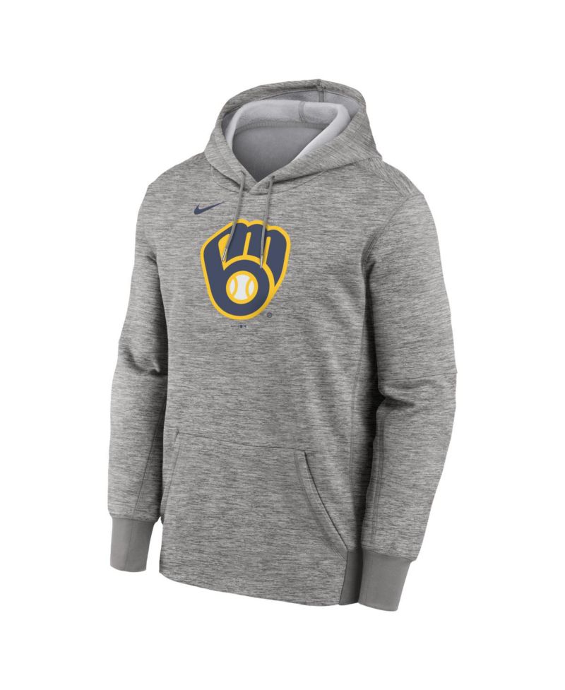 Men's Heather Gray Milwaukee Brewers Primary Logo Therma Hoodie